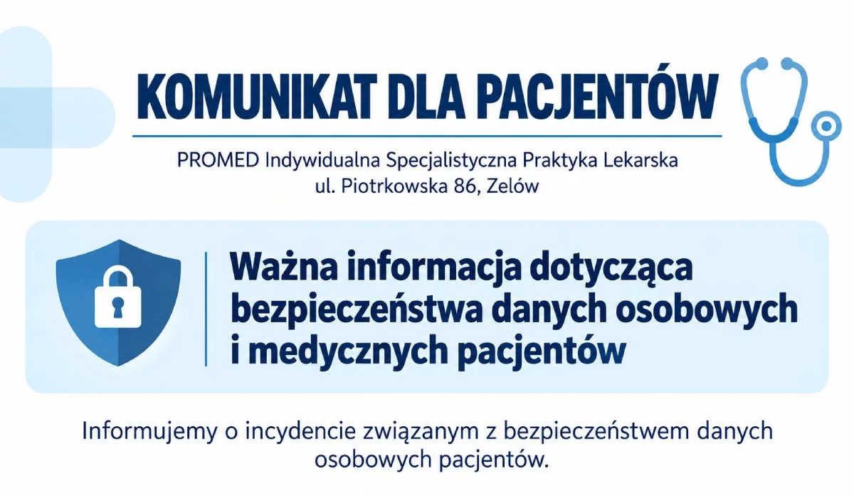 Komunikat dla Pacjentów PROMED indywidualna specjalistyczna praktyka lekarska w Zelowie