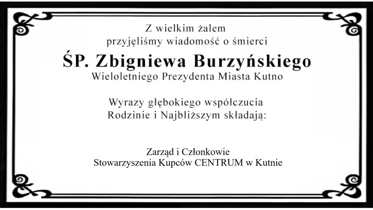 Kondolencje Stowarzyszenie Kupców CENTRUM w Kutnie