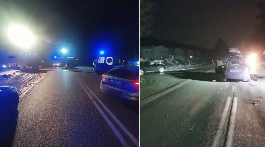 Czołowe zderzenie niedaleko Piotrkowa. Droga zablokowana, na miejscu wszystkie służby [ZDJĘCIA]