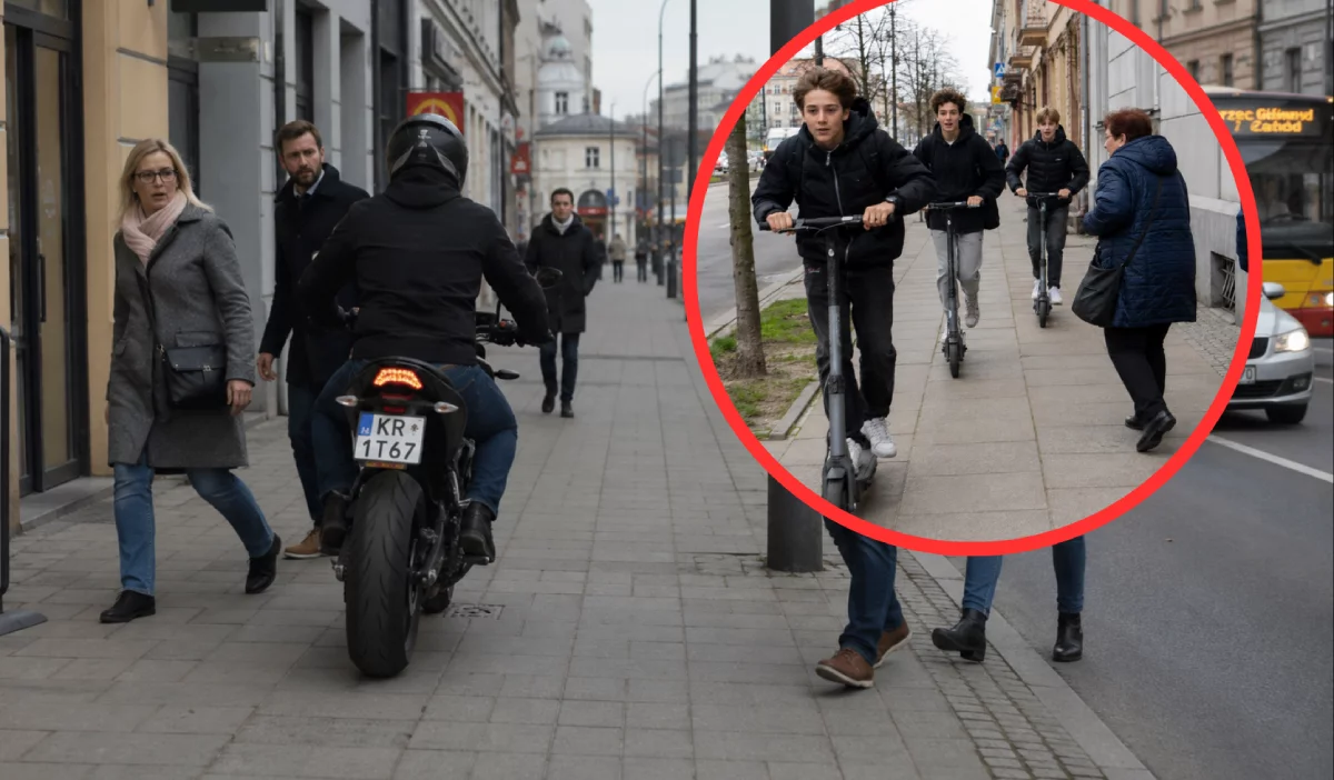 Motocyklista wjechał między matkę a dziecko, a to nie wszystko... Sceny niczym z filmu w Piotrkowie