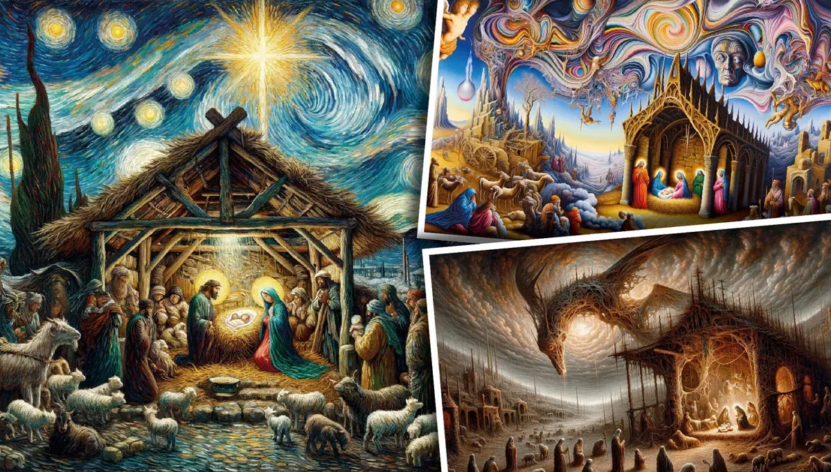Stajenka betlejemska oczami sztucznej inteligencji. AI wciela się w Matejkę, Van Gogha, czy Salvadora Dali [GALERIA]
