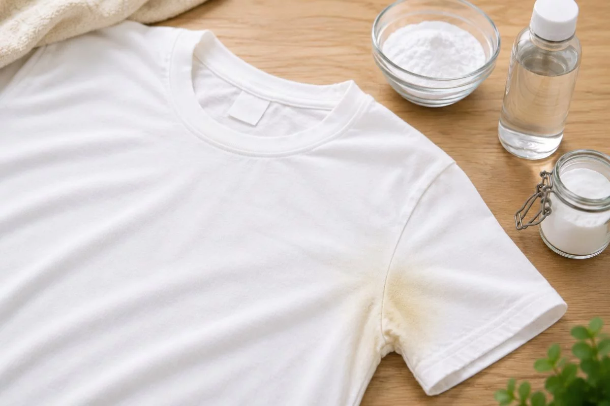 Żółte plamy potu na białym T-shircie? Tani domowy sposób, który działa cuda
