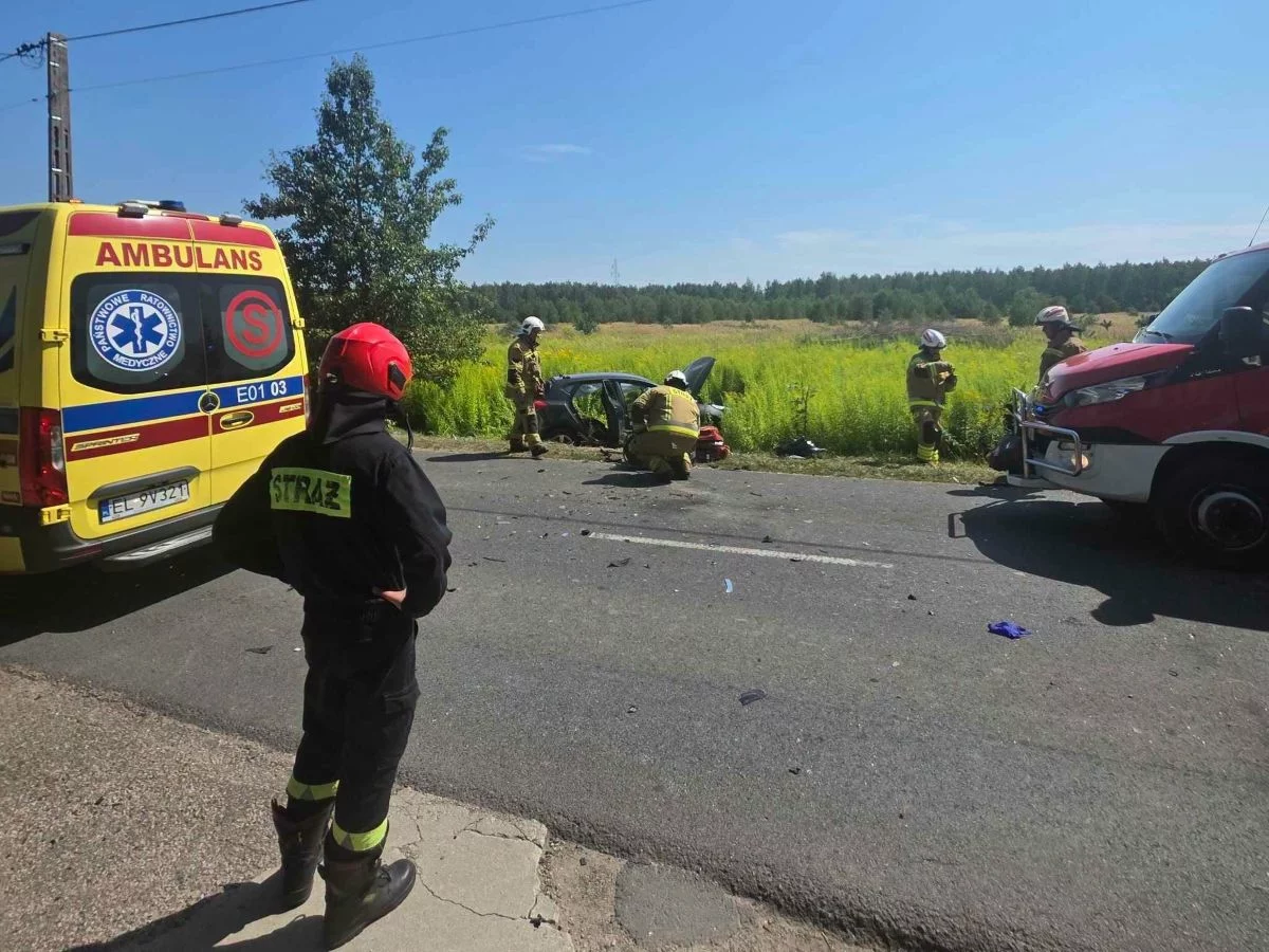 Poważny wypadek na wschodzie Łodzi. Auto dachowało, dwóch kierowców trafiło do szpitala