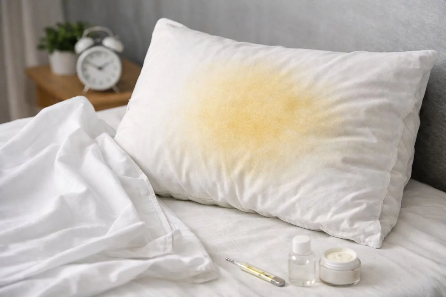 Co oznacza, iż poduszka żółknie, mimo iż poszewka jest zawsze czysta?