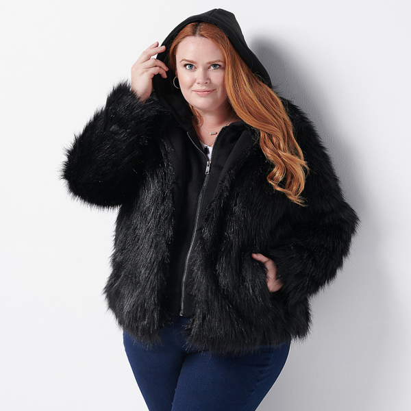 All Worthy Hunter McGrady Faux Fur Jacket with Detachable Hood Black | eBay