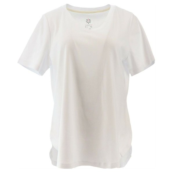 Isaac Mizrahi Live! Essentials V-Neck Curved Hem T-Shirt White | eBay