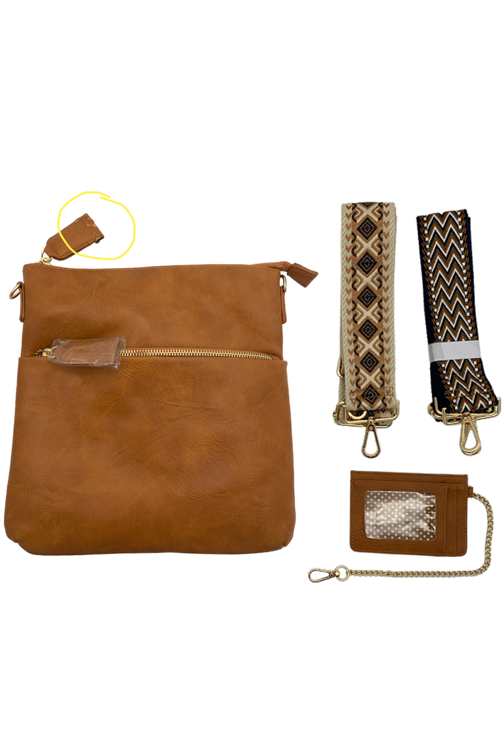 Ahdorned Brown Vegan Leather Crossbody Bag + Multi Color Strap