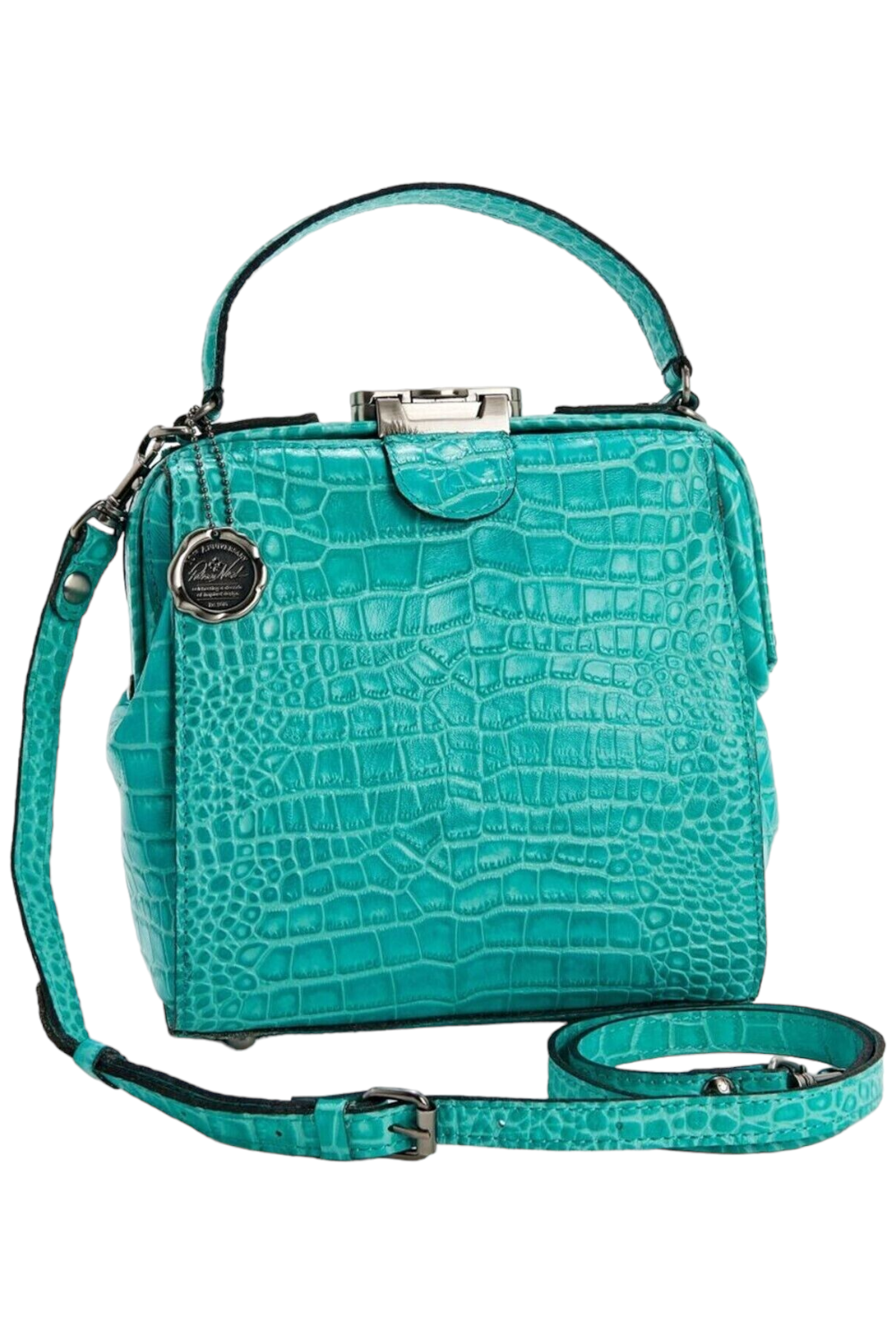 Patricia Nash Leather Croc Embossed Nela North/South Frame Tote Aqua ...