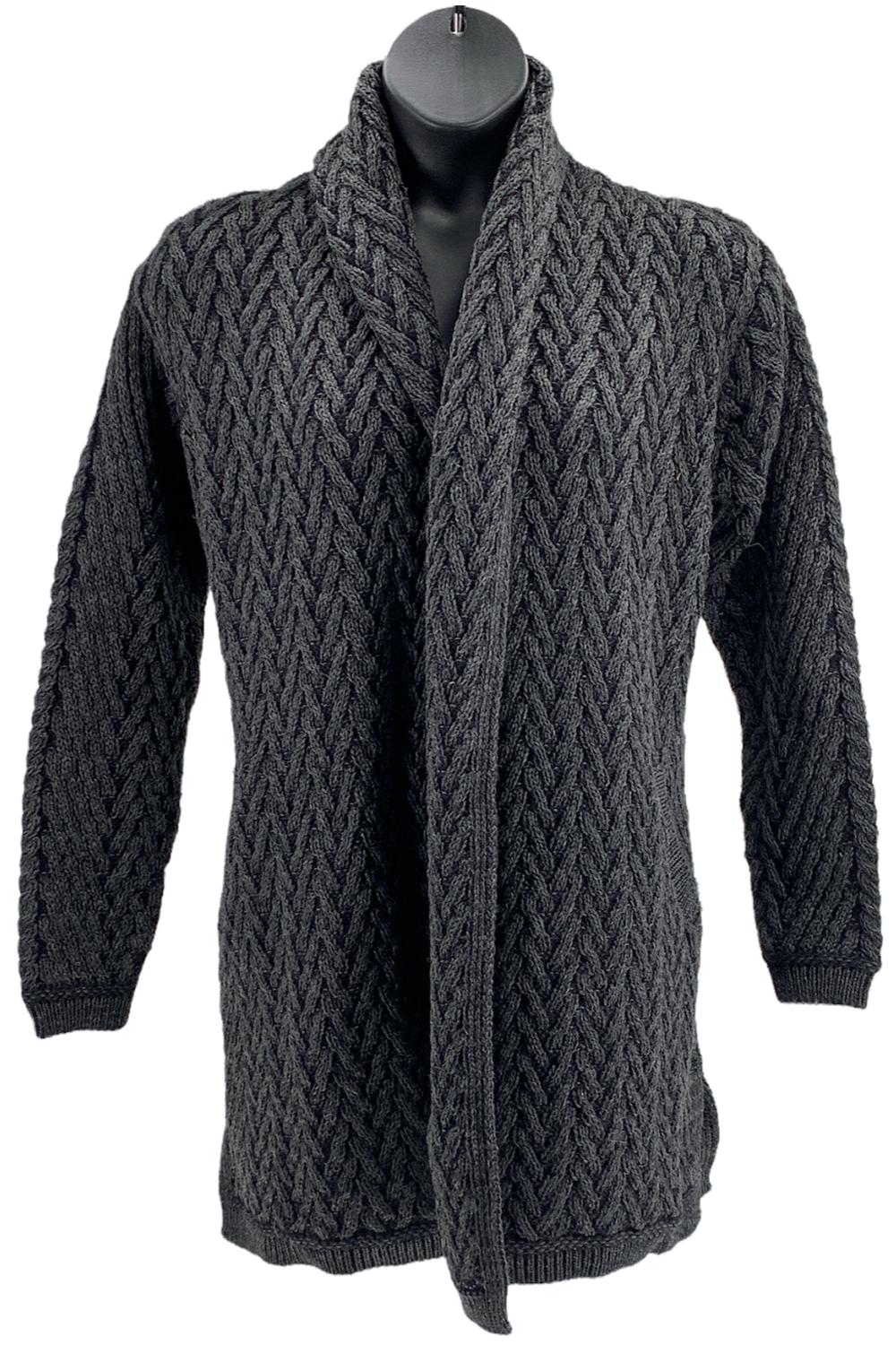 Aran Crafts Ribbed Charcoal Cardigan - M