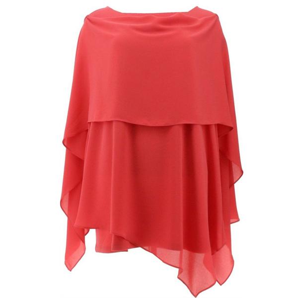 Dennis Basso Caviar Crepe Tunic with Cape Overlay Coral Burst