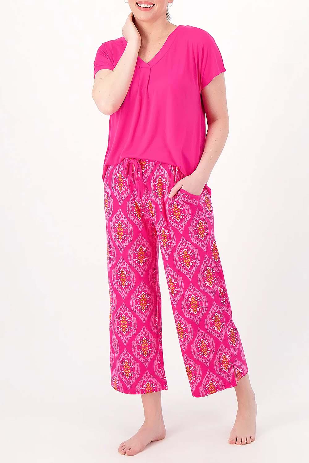 Ombre Feather Cropped Shirt & Pants Pajama Set