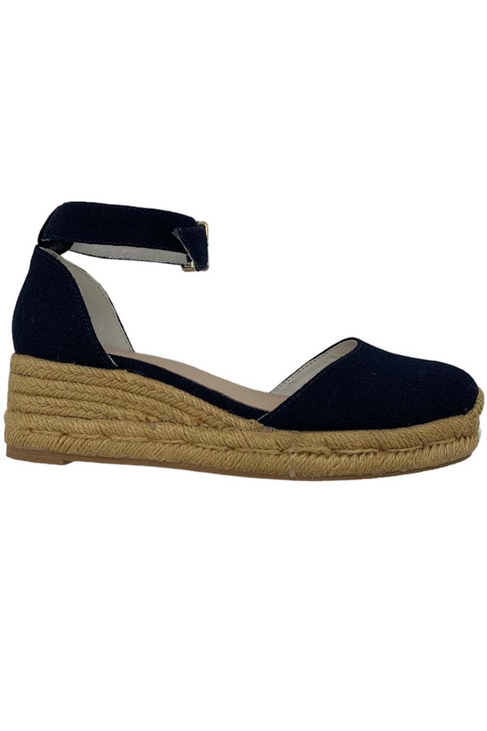 Jack Rogers Linen Closed Toe Mid Wedge Palmer Midnight Jender