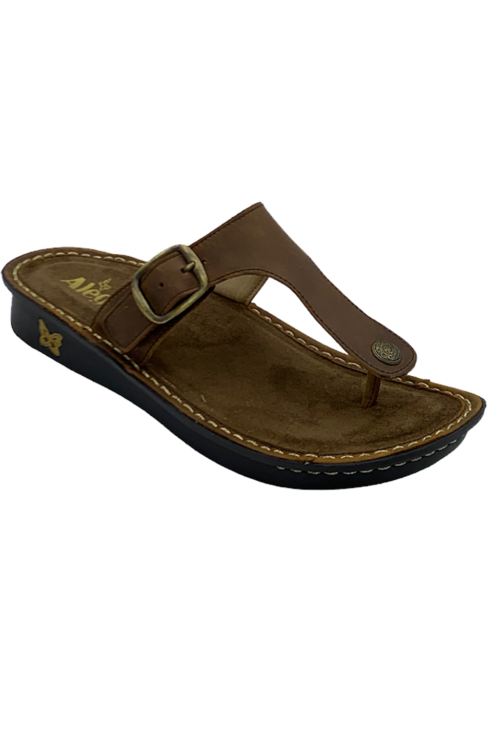 Alegria Leather Buckled Thong Sandals Vella Oiled Brown Jender