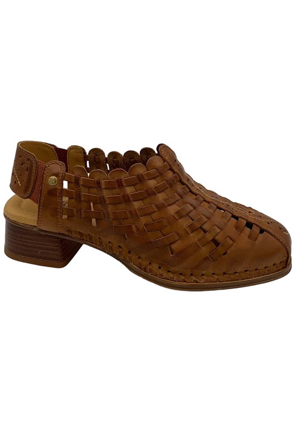 Pikolinos Leather Basket Weave Heeled Shoes Romana Brandy | Jender