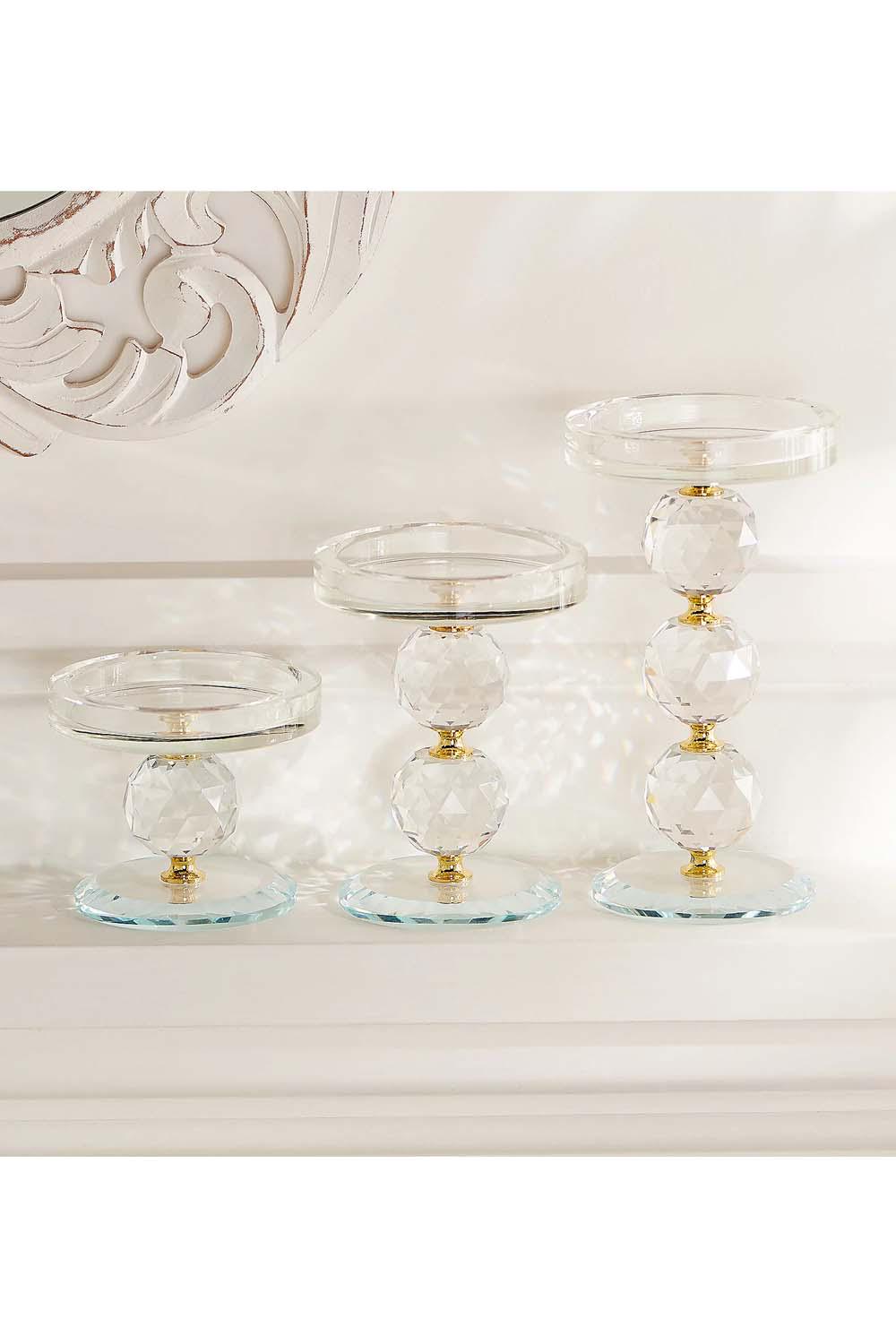 Valerie Faceted Glass Crystal Pedestals - Set of 3