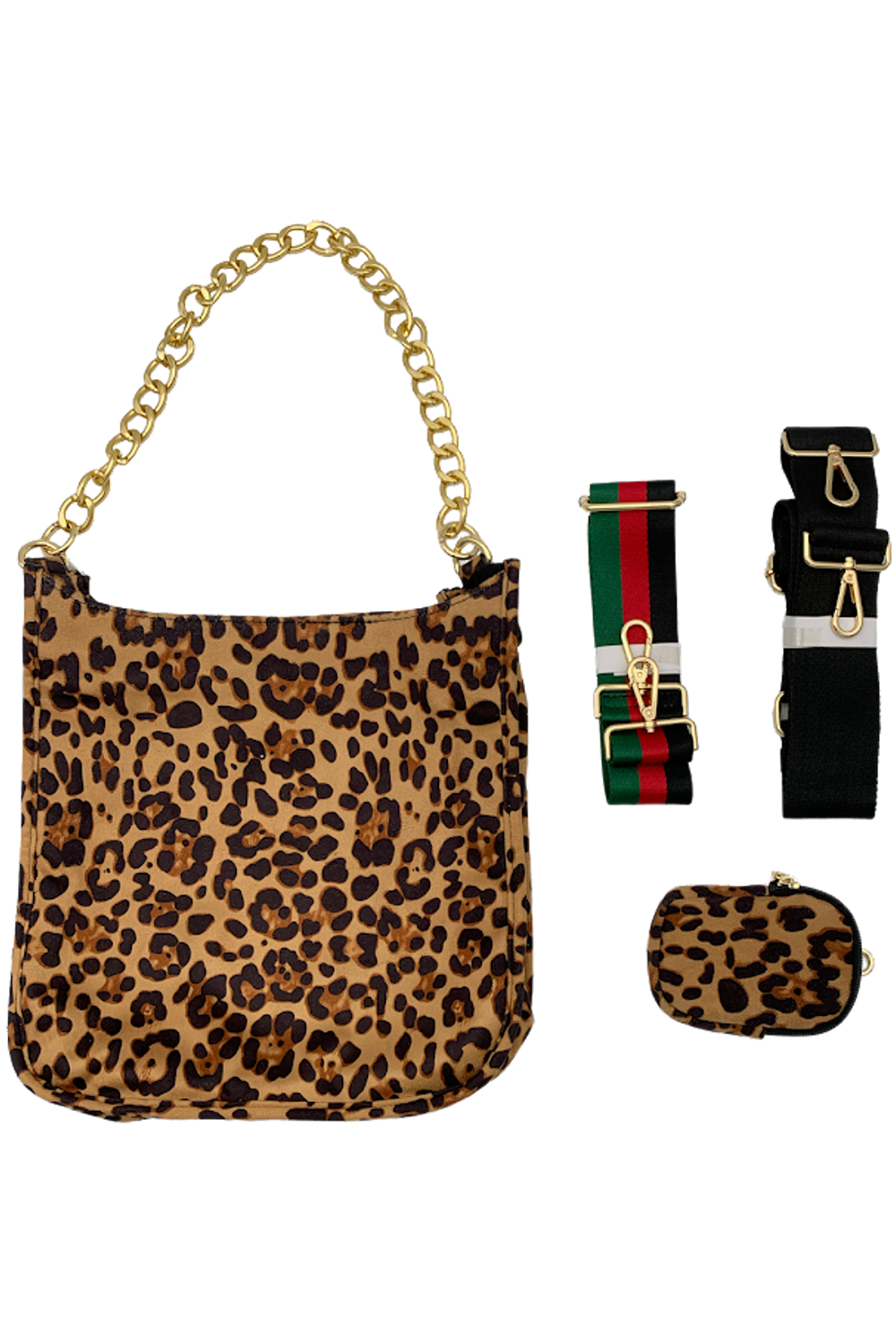 Ahdorned Vegan Leather Messenger Bag With Leopard Print Strap - Camel