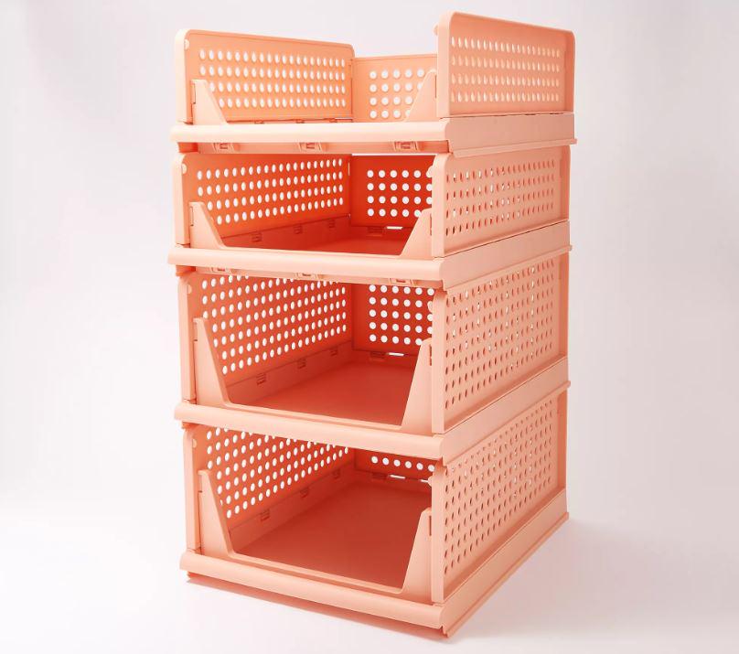 Set of 4 Collapsible and Stackable Sliding Storage Baskets 