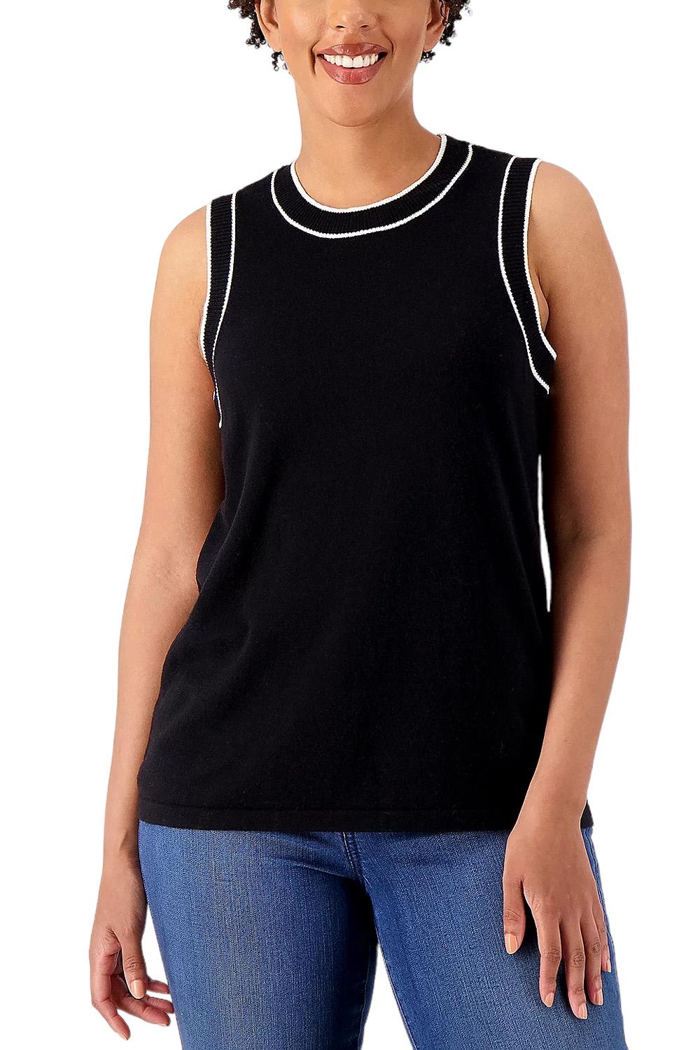 Isaac Mizrahi Live! Sleeveless Sweater with Tipped Trim Black | Jender