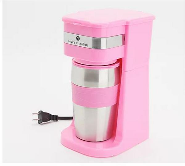 Cook's Essentials Single-Serve Coffee Maker with Tumbler Pink