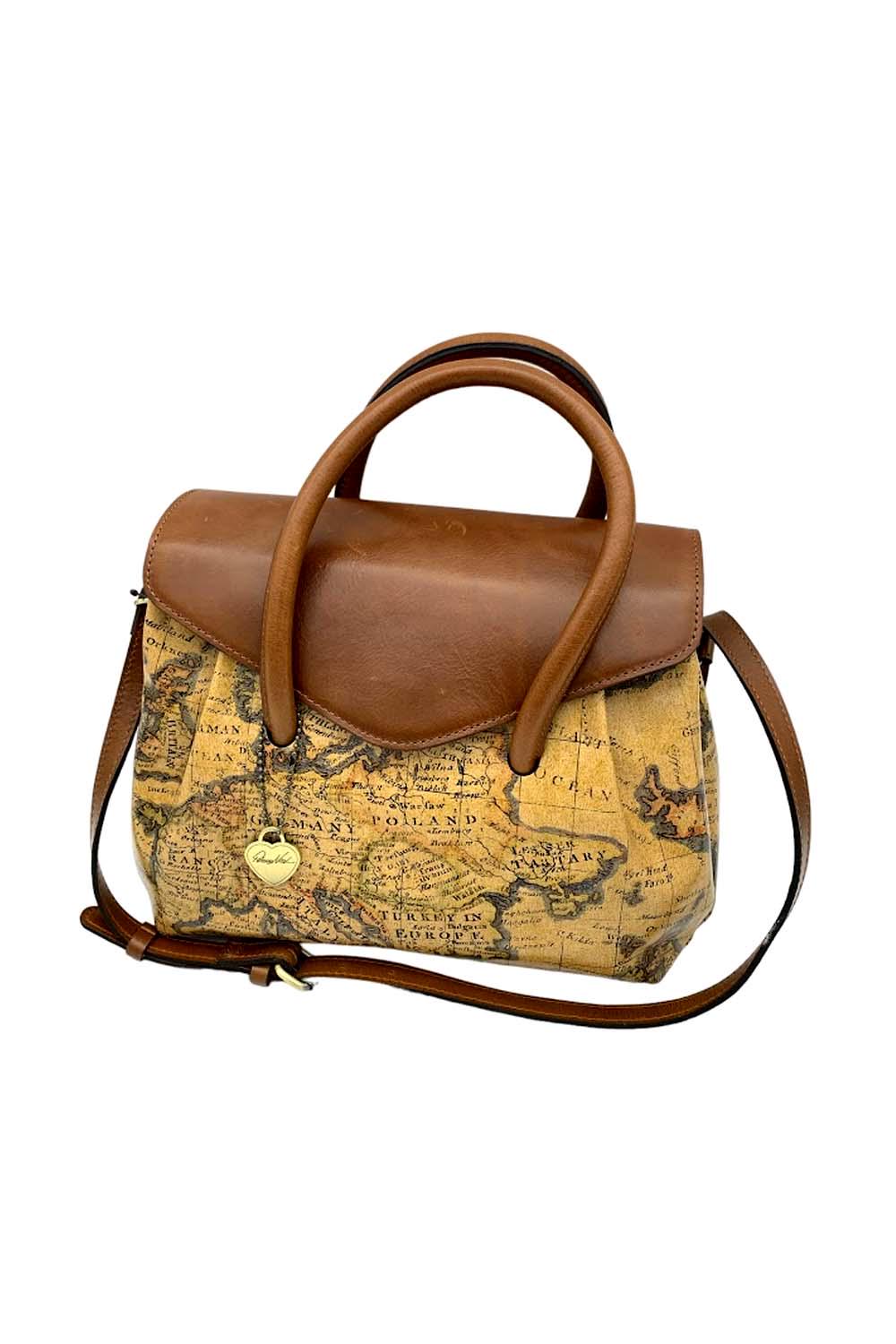 Patricia Nash Leather Notely Satchel with Heart Charm European Map Jender