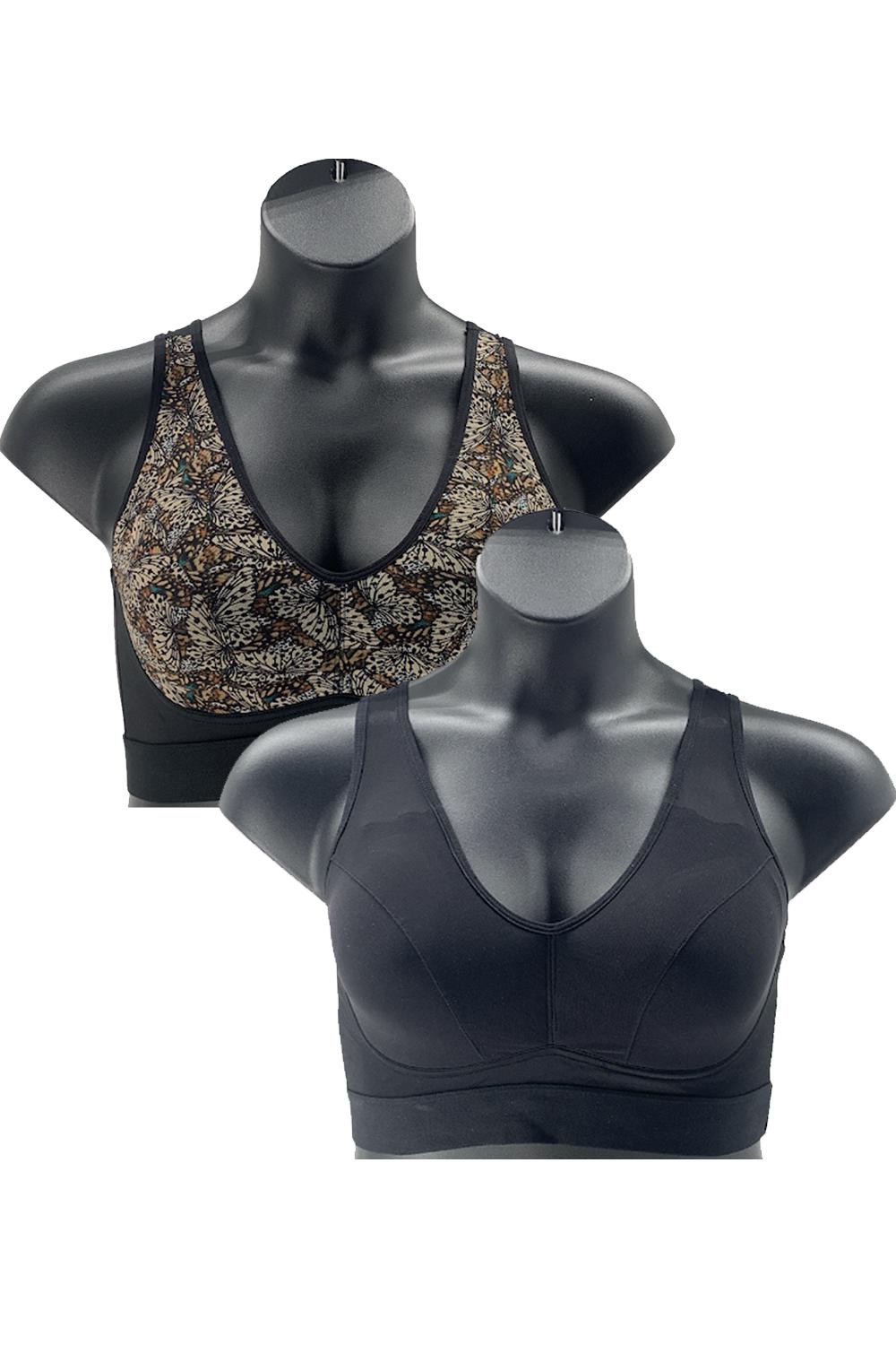 Rhonda Shear 2-pack Mesh Front Leisure Bra Butterfly/Black