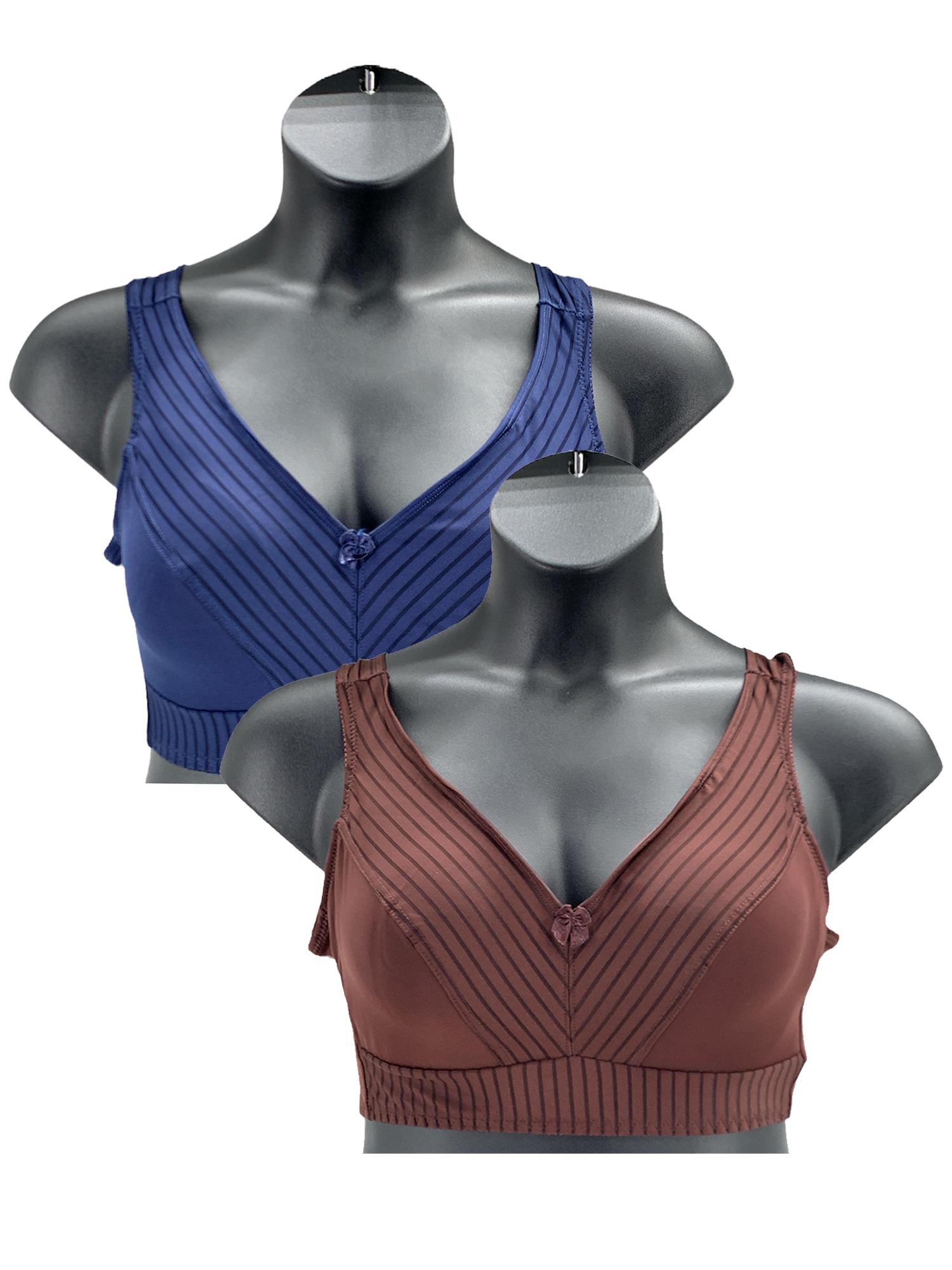 Rhonda Shear Striped Mesh Pin-Up Bra w/ Pads Espresso/Navy - Set of 2