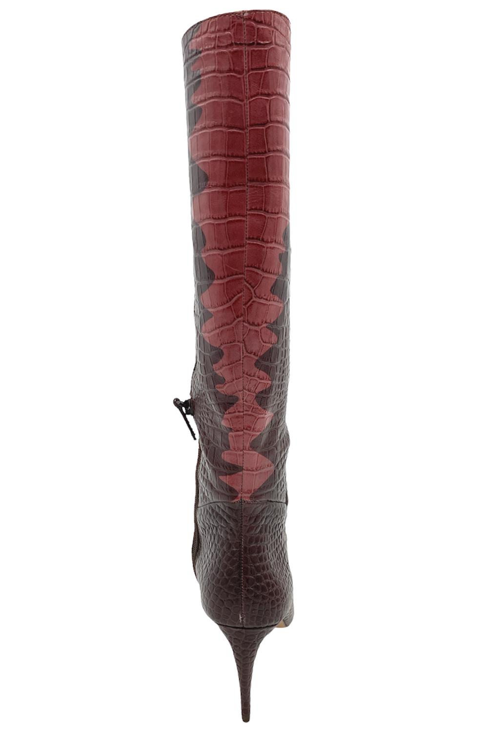 Louise et Cie Kamil Leather Pointed Toe Tall Shaft Boots Flame Red Snake  Boots (PINK MULTI, 7) 