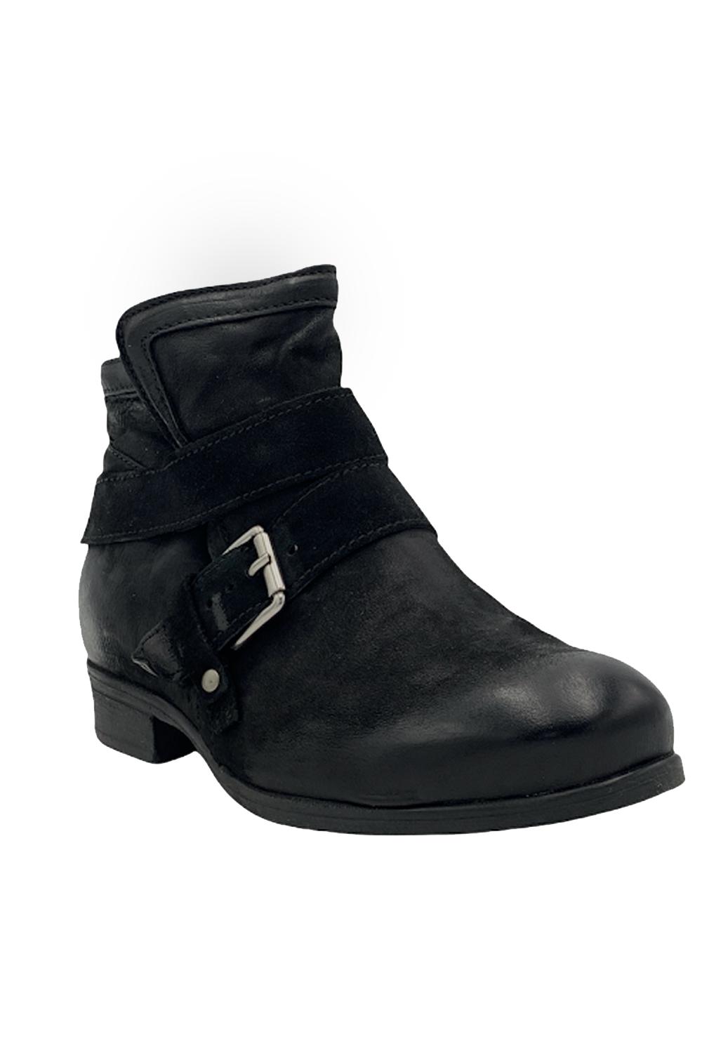 Miz Mooz Leather Buckle Wide Width Ankle Boots -Shane in Black 