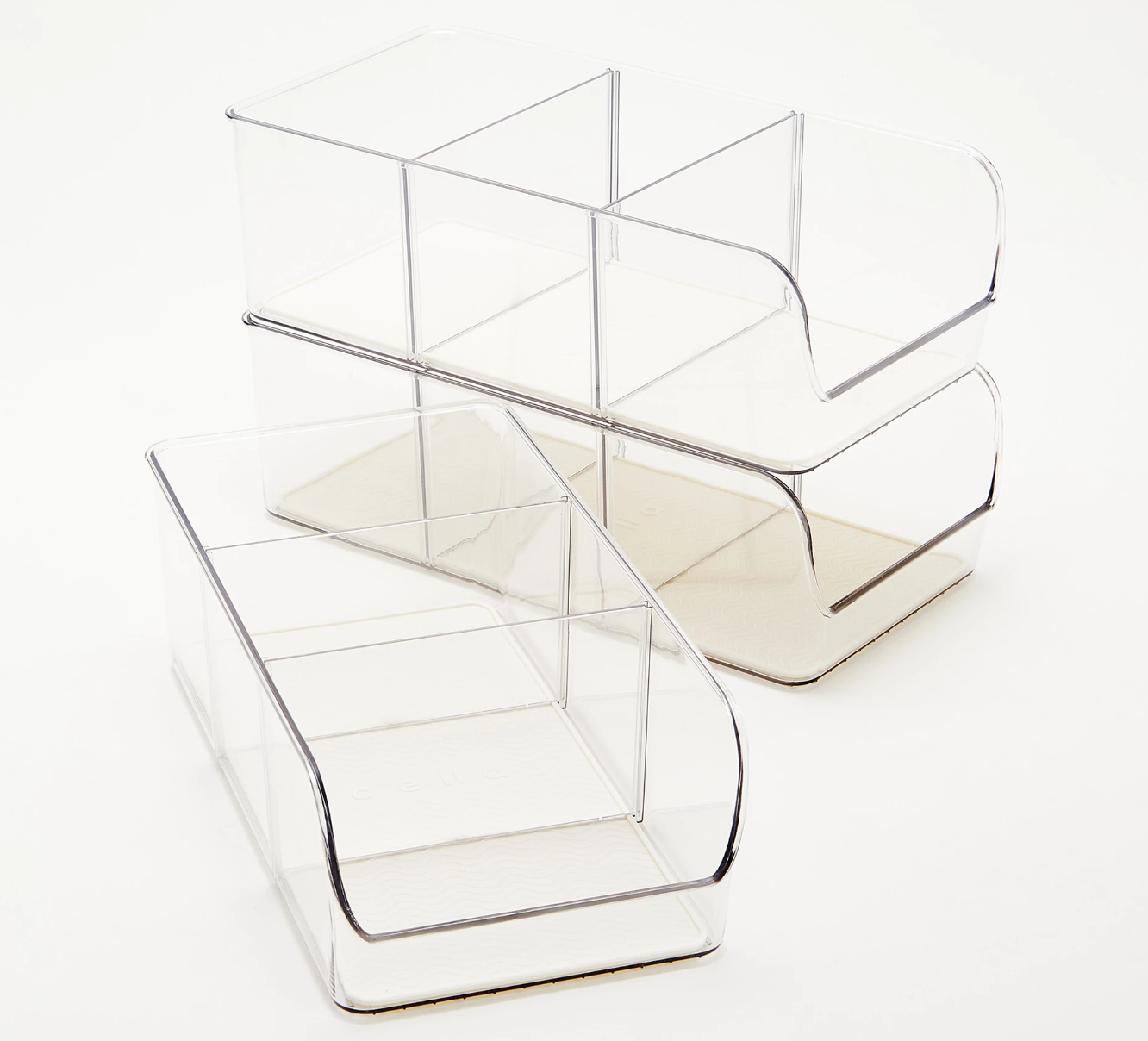 c e ll a Set of 3 Clear Stackable Storage Bins with Dividers 