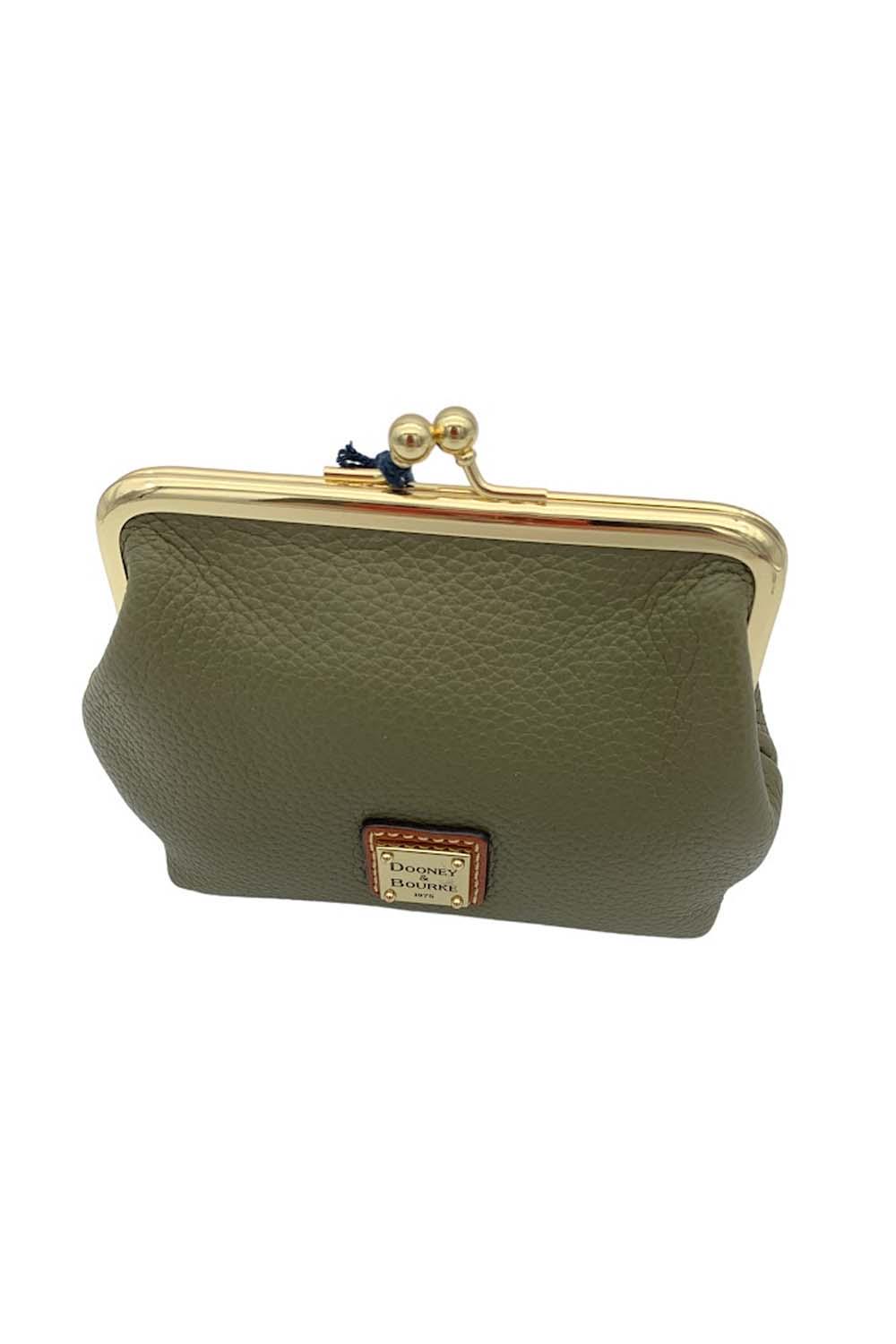 Leather Handbag Kiss Lock Bag big Olive in Black 