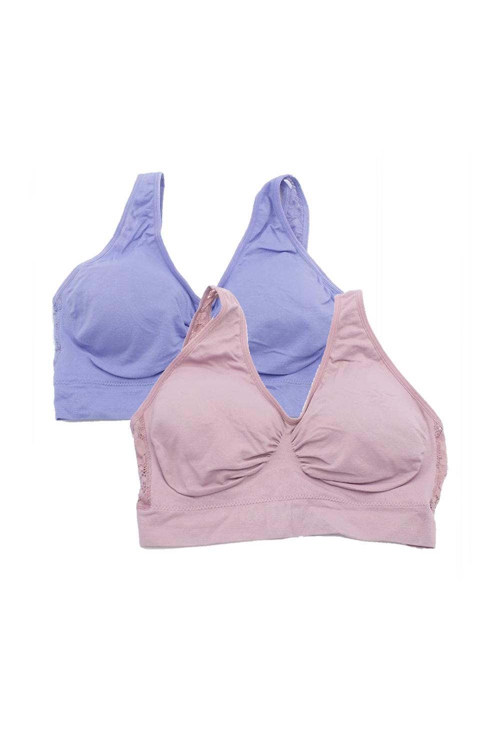 Rhonda Shear 2-pack Lace Back Ahh Bra w/ Removable Pads Mauve/Blue