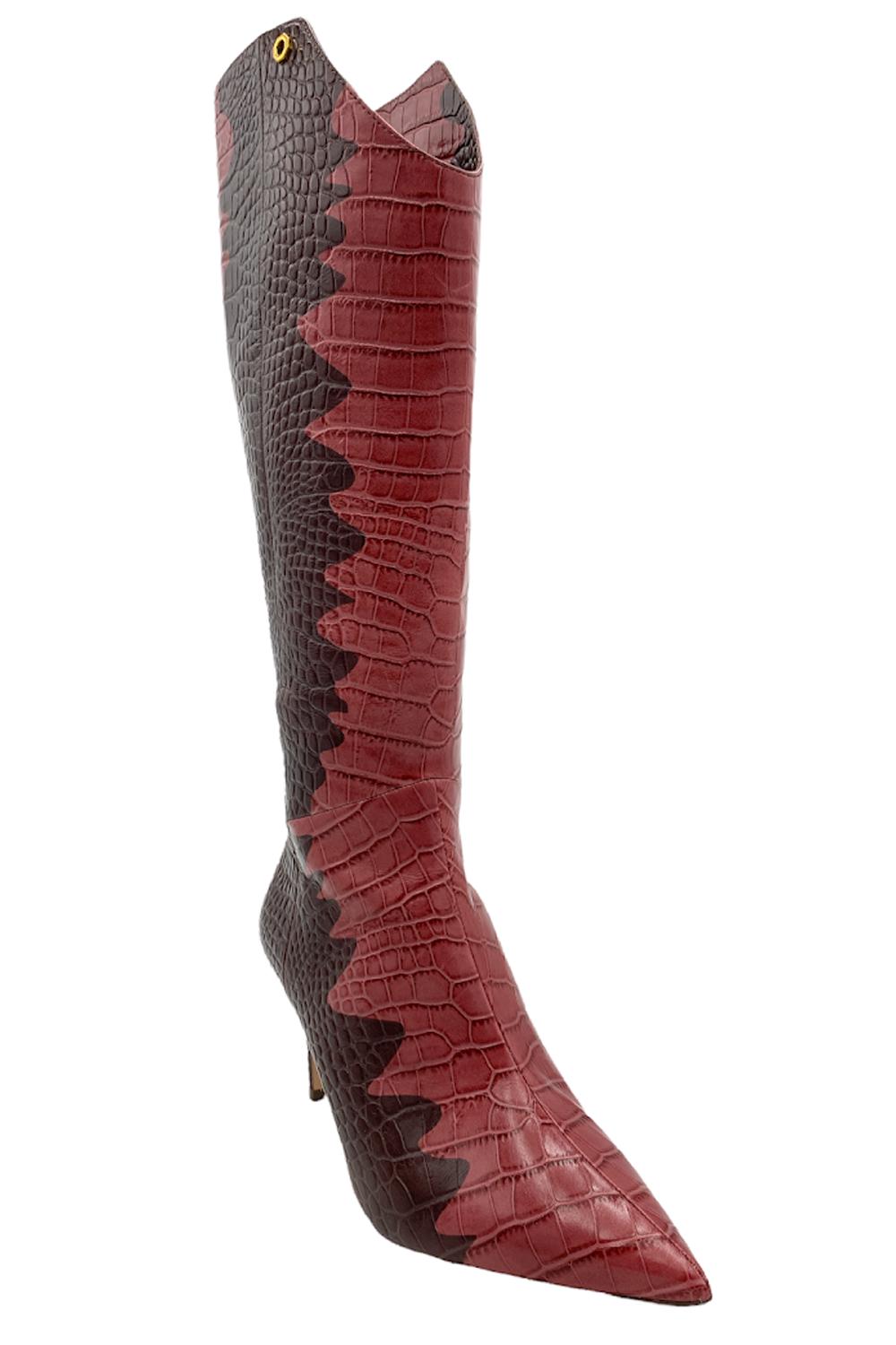 Louise et Cie Kamil Leather Pointed Toe Tall Shaft Boots Flame Red Snake  Boots (PINK MULTI, 7) 