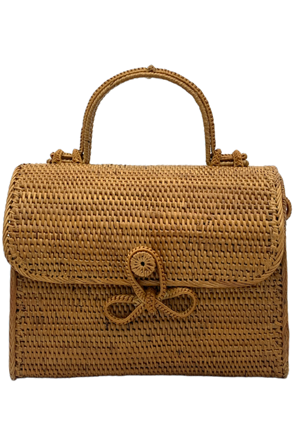 Margot Natural Rattan and Black Leather Tote