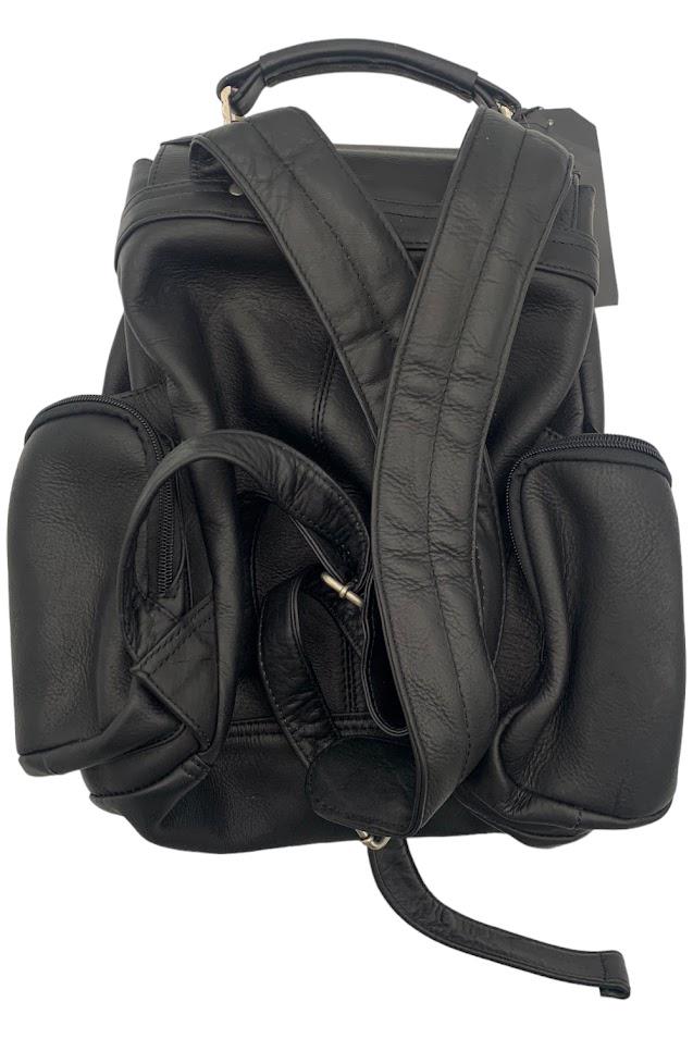 Le Donne Leather Women&s Multi Pocket Backpack; Black