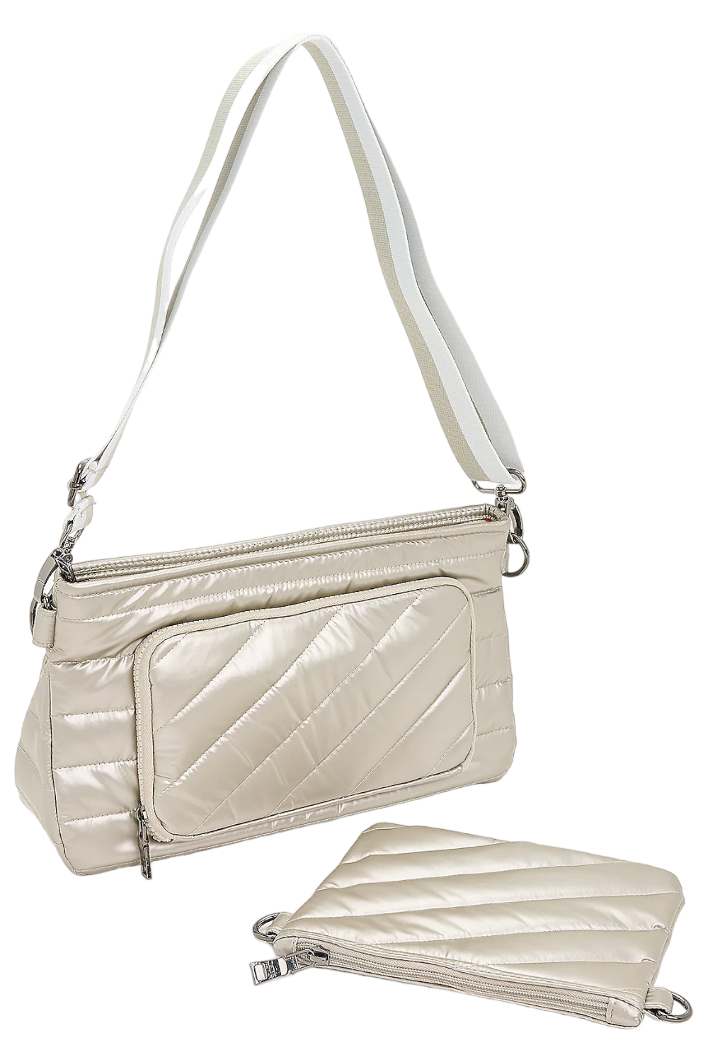 Think Royln Convertible Nylon Crossbody w/ Accessory Pouch Pearl