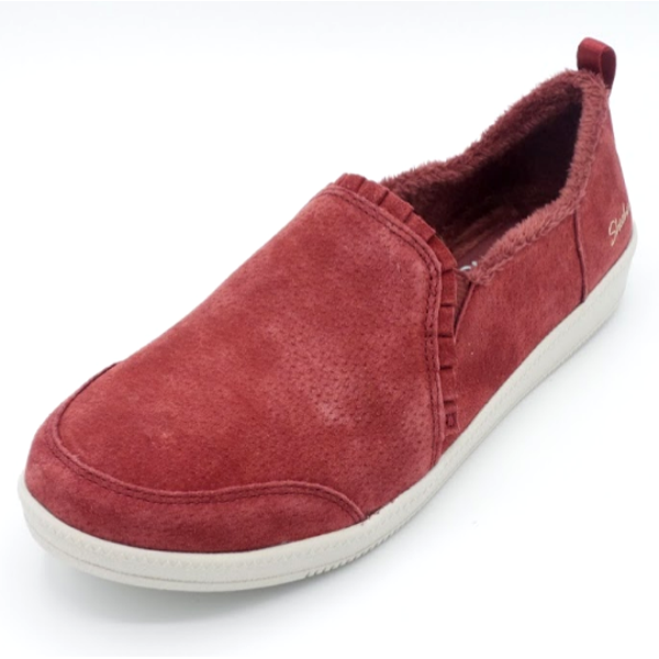 SKECHERS SUEDE RUFFLE Slip On Shoes Madison Ave Plushed Dark Red $32.99 - PicClick