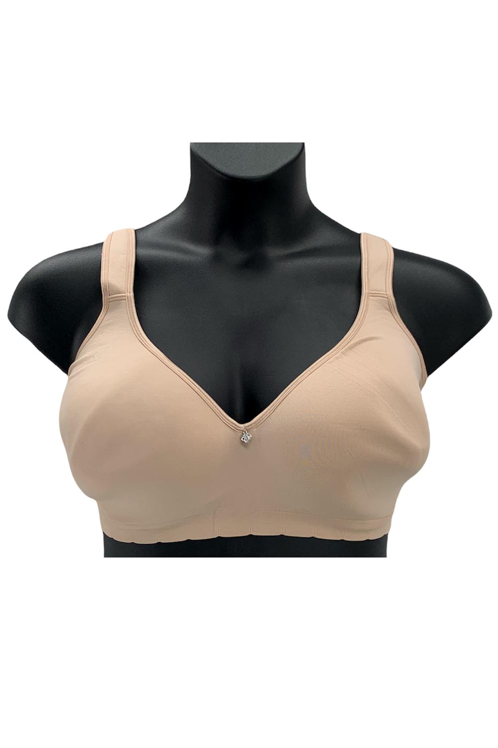 Breezies Seamless Long Line Wirefree Contour Bra Lace Band Natural
