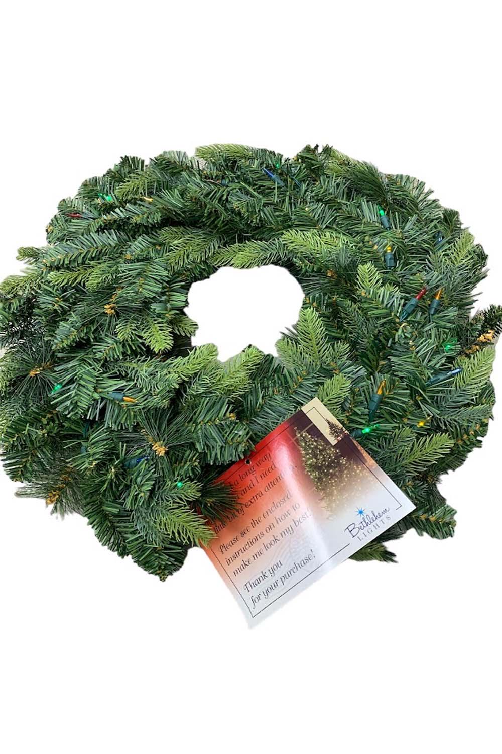 Bethlehem Lights 24" Mixed Green Prelit Holiday Wreath Multi Jender