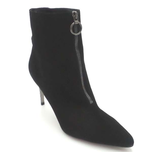 J. Renee Front Zip Leather Booties Pinerola Suede Black | eBay