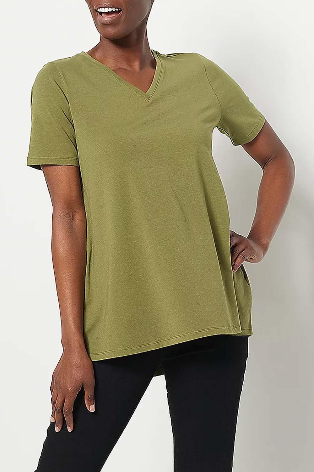 Isaac Mizrahi Live! Essentials Pima Cotton Split Neck Top 