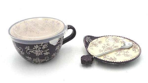 Temp-tations Floral Lace (2) 20-oz Mug w/ Lid It, Spoon & Coaster