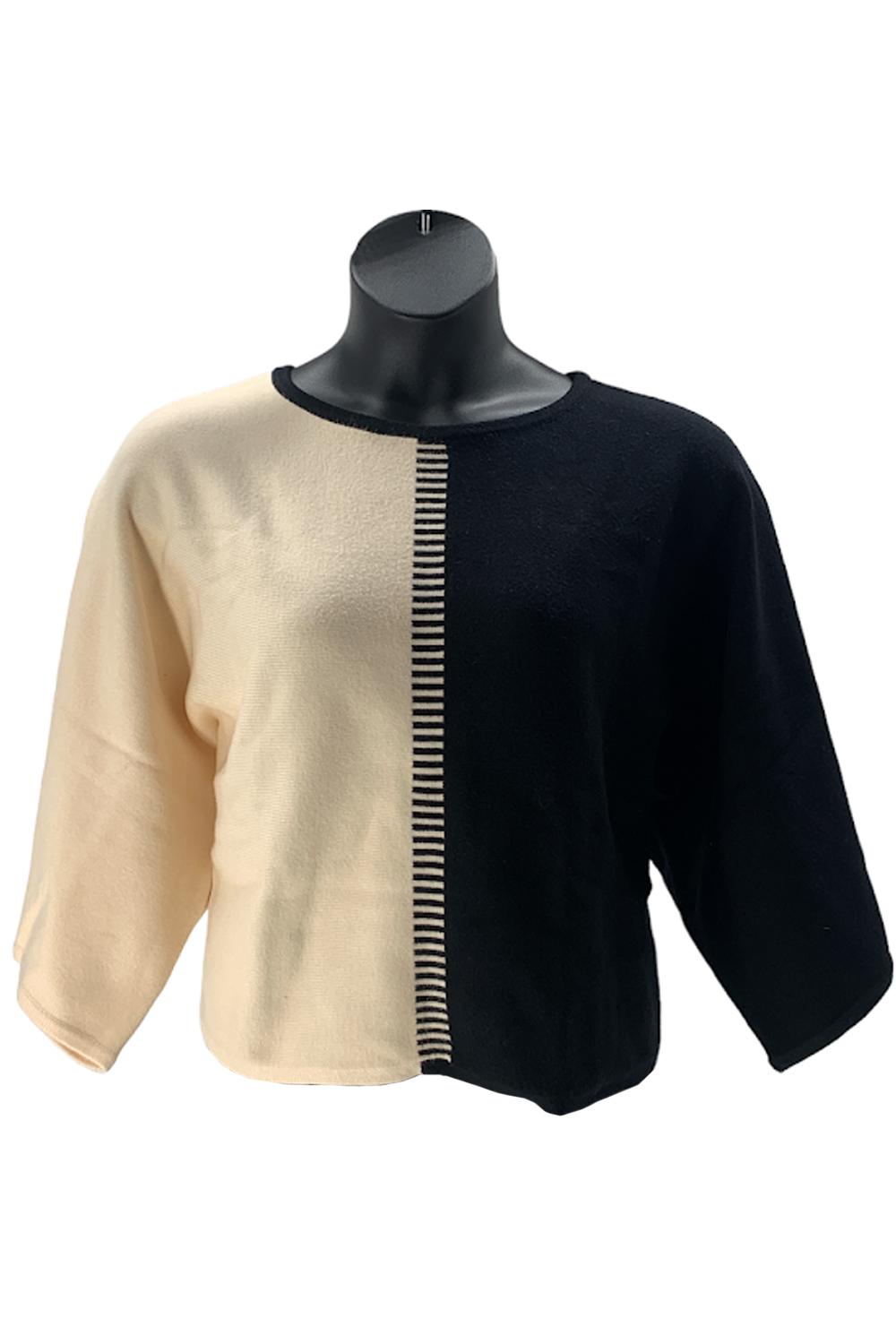 WynneCollection Cotton Intarsia Mixed Stitch Popover Sweater