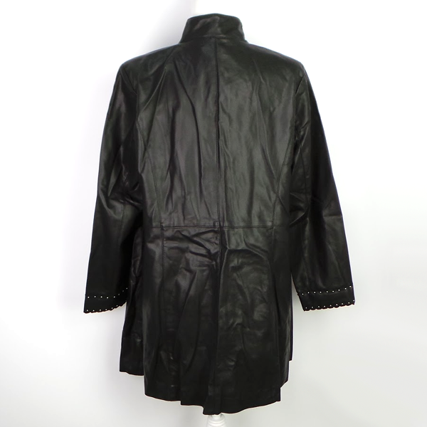 Dennis Basso Faux Leather Coat with Scalloped Cuffs Black | eBay