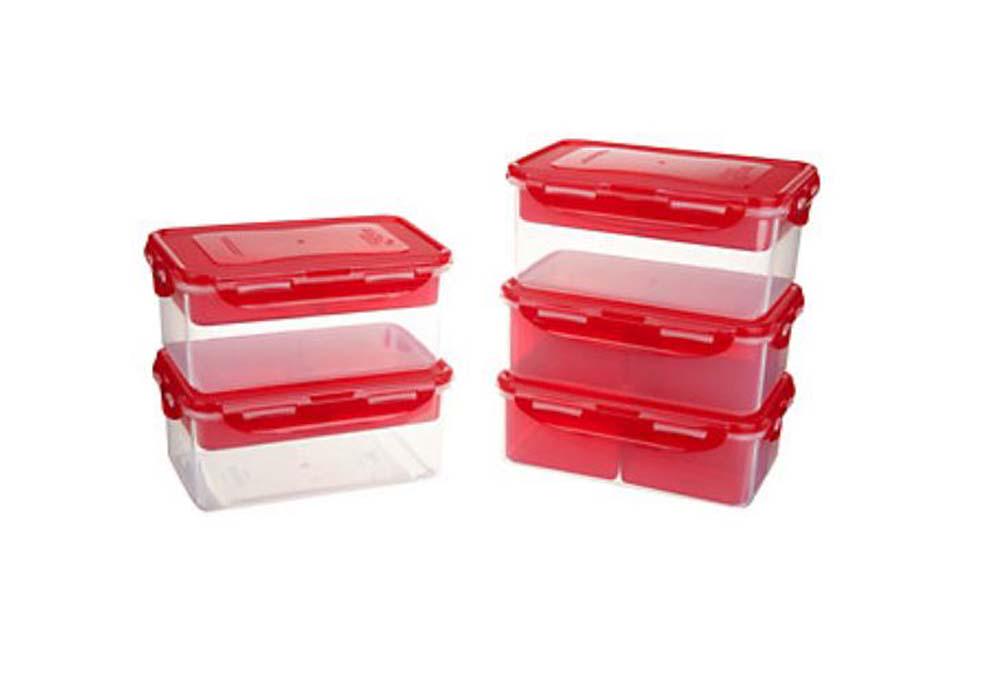 LocknLock Set of 2 Rectangles with Handle Lid and Dividers ,Red