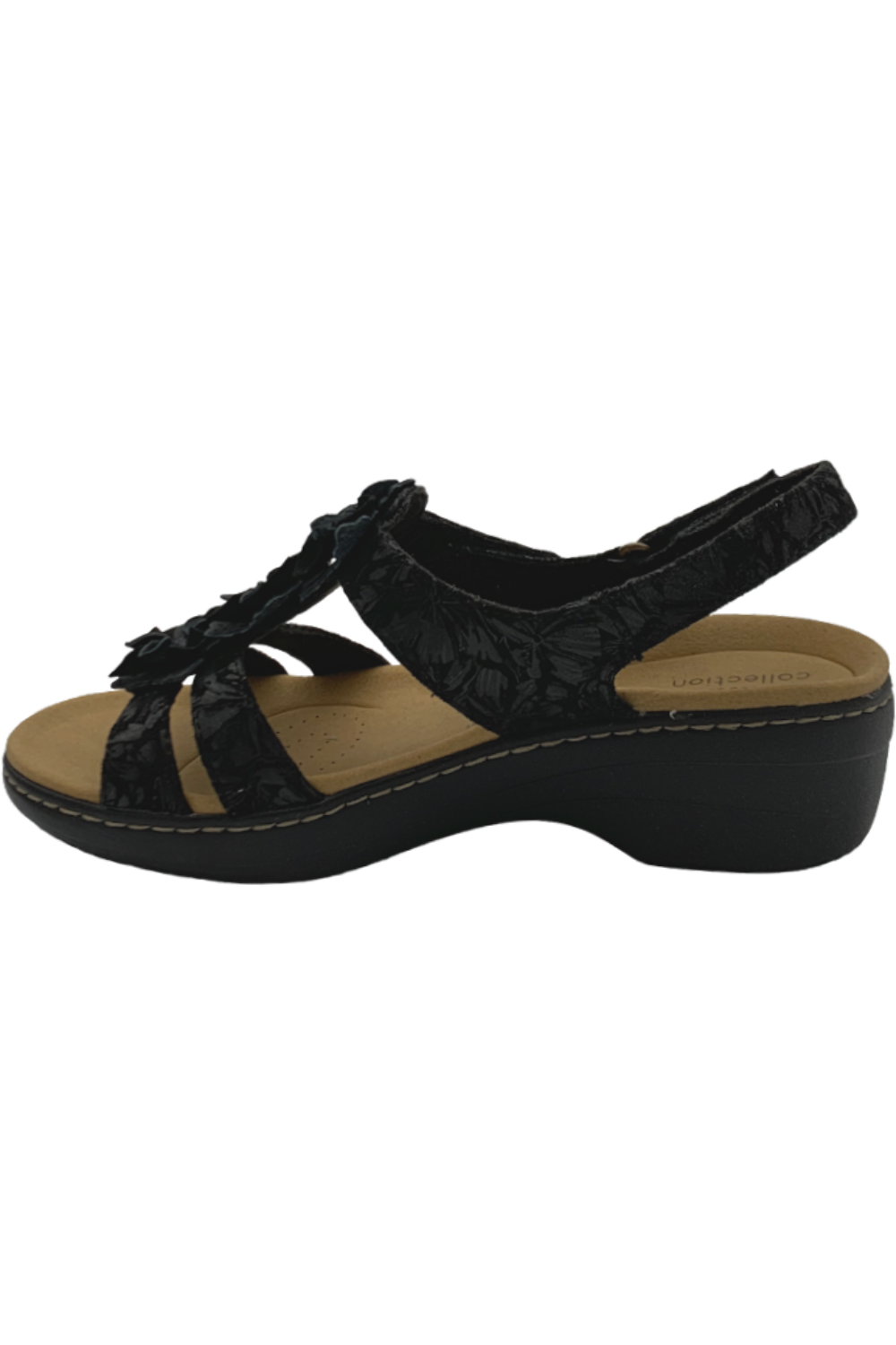 Clarks Collection Floral Wedge Sandals Merliah Sheryl Black Suede | Jender