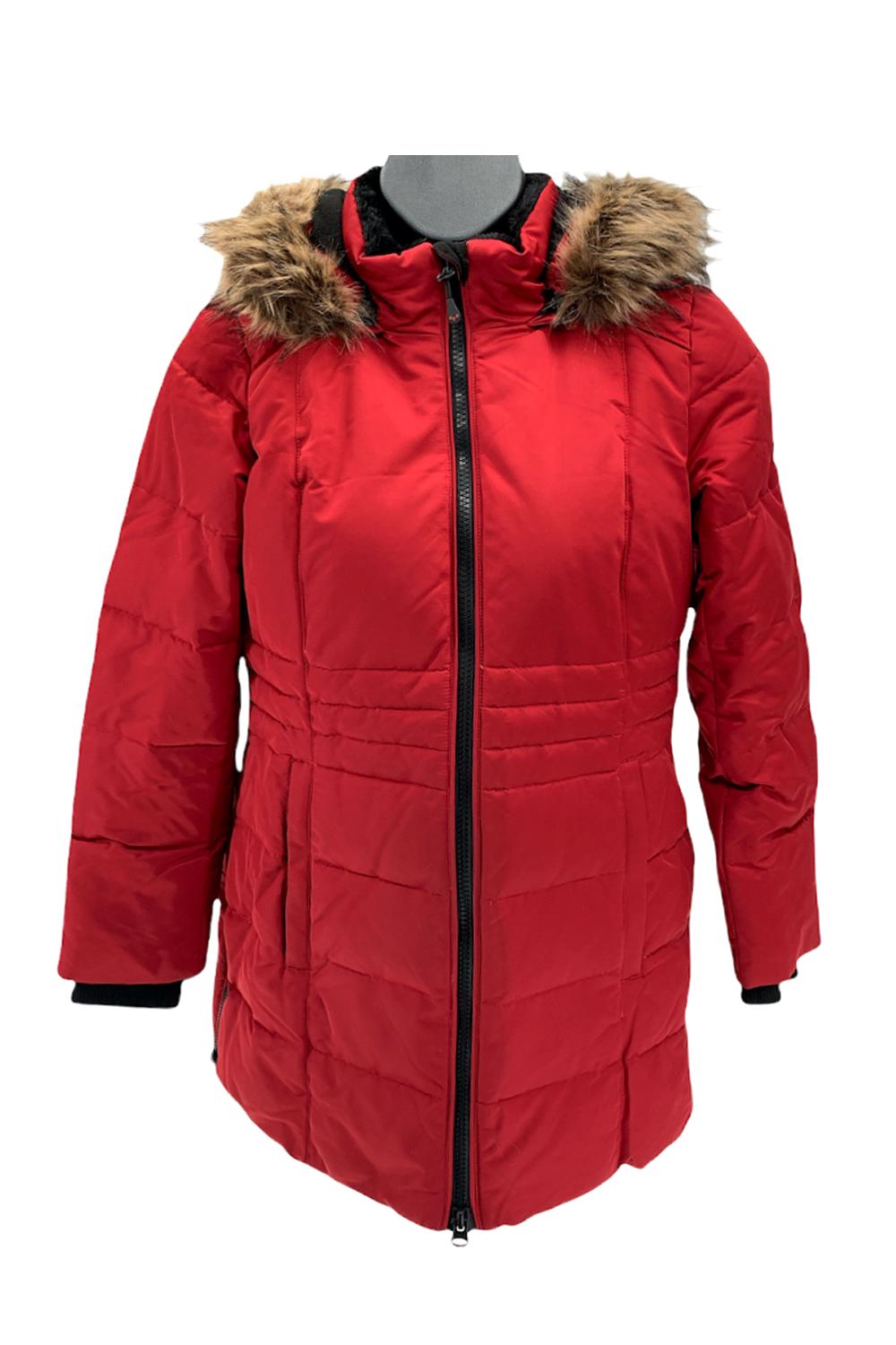 Arctic Expedition Quilted Zip Front Down Coat with Hood Chili Pepper Jender