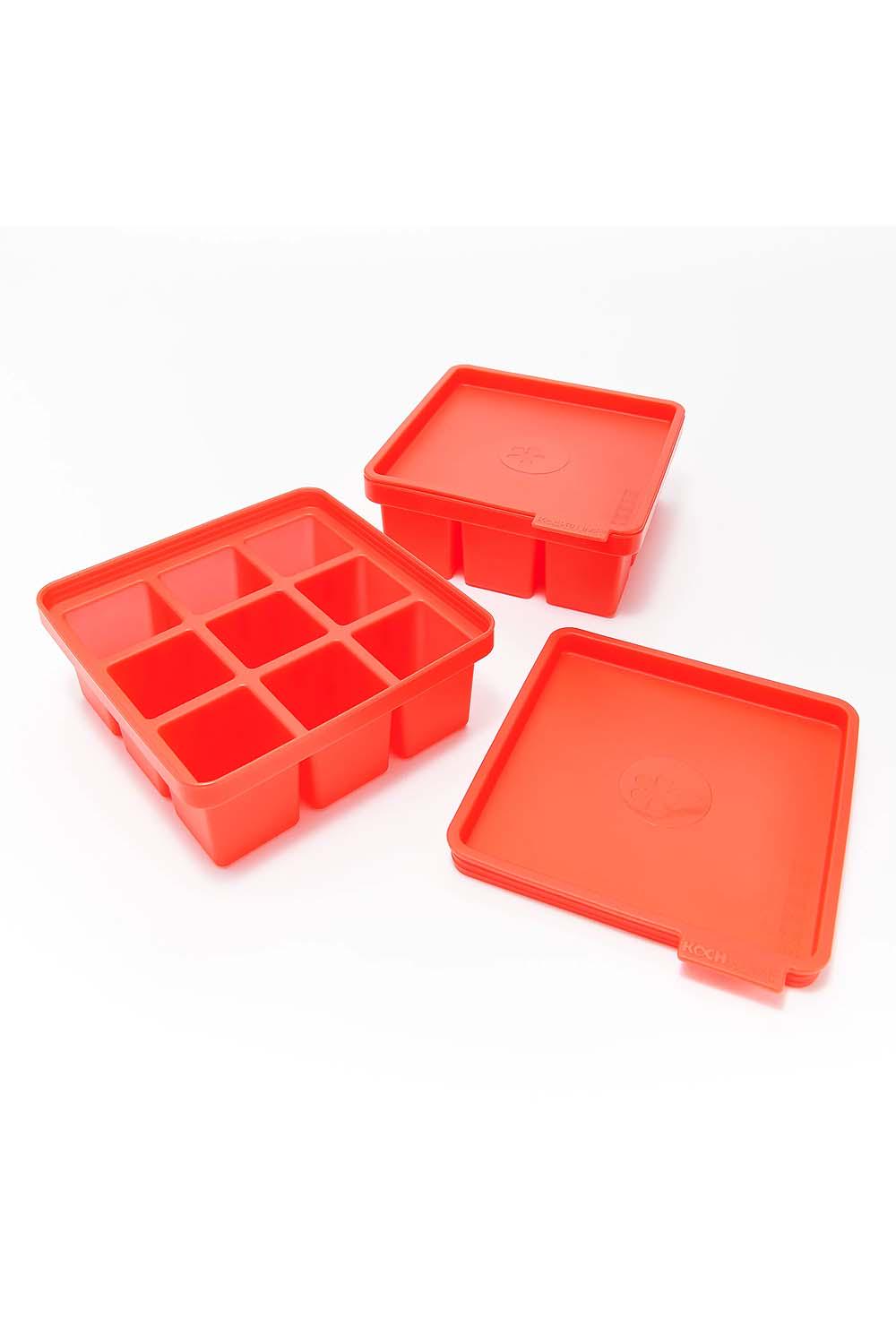 KOCHBLUME Set of (2) 9-Cube Silicone Ice Trays with Lid