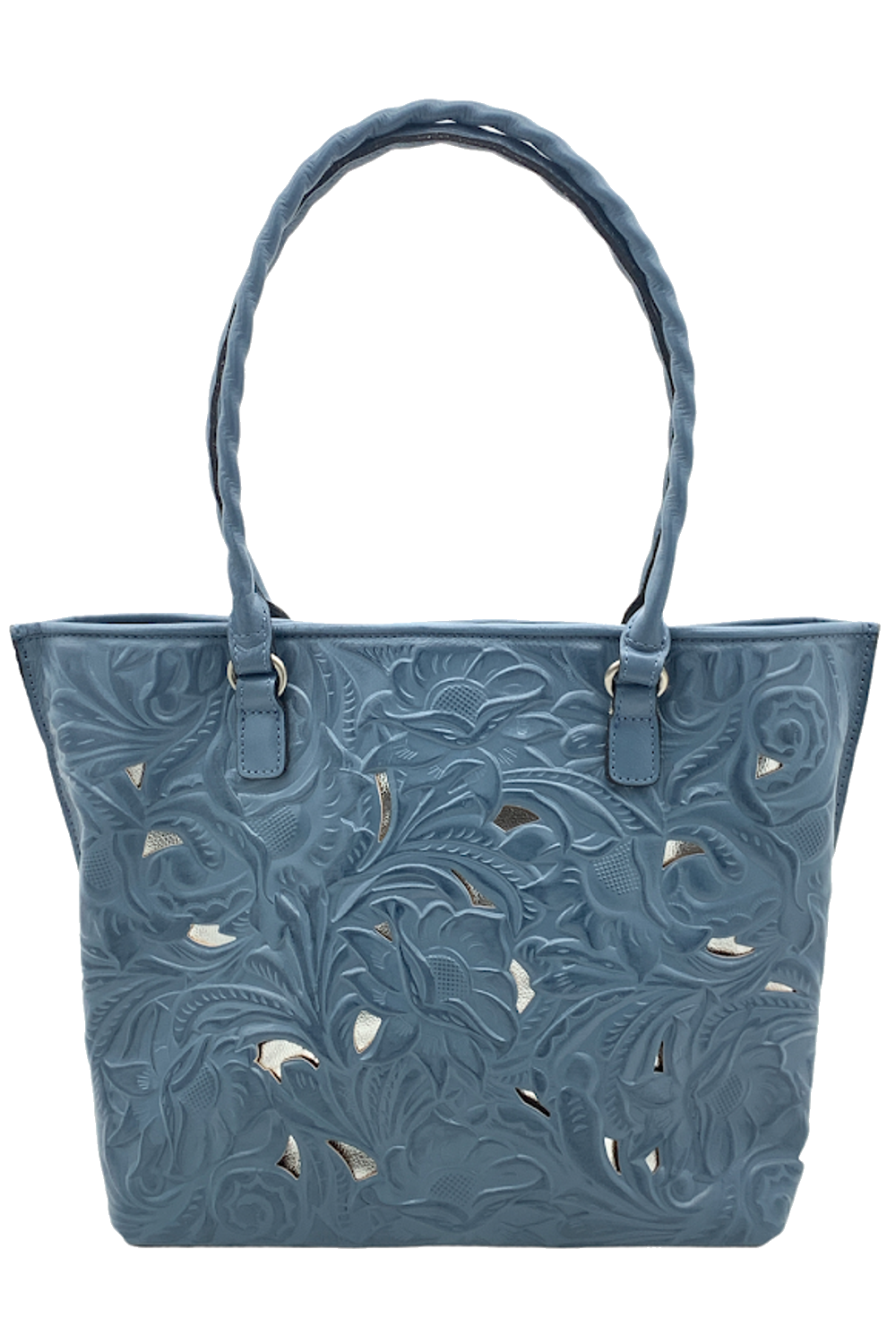 Patricia Nash Leather Cutout Adeline Tote Safflower Blue | Jender