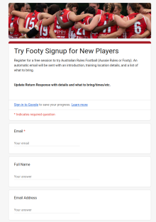 Try Footy Signup for New Players Template