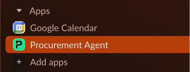 Menu affichant des applications avec 'Agent d'Approvisionnement' mis en évidence pour la sélection.